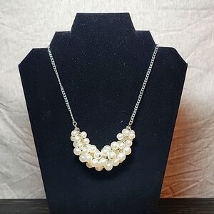 Vintage Silver Tone Faux Pearl Cluster Necklace